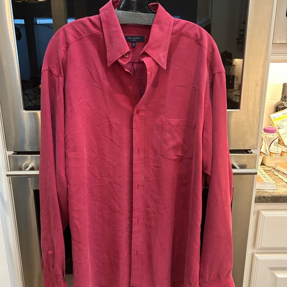 Ted Baker Men's Deep Red Shirt size 4 has dry cleaner marks on collar